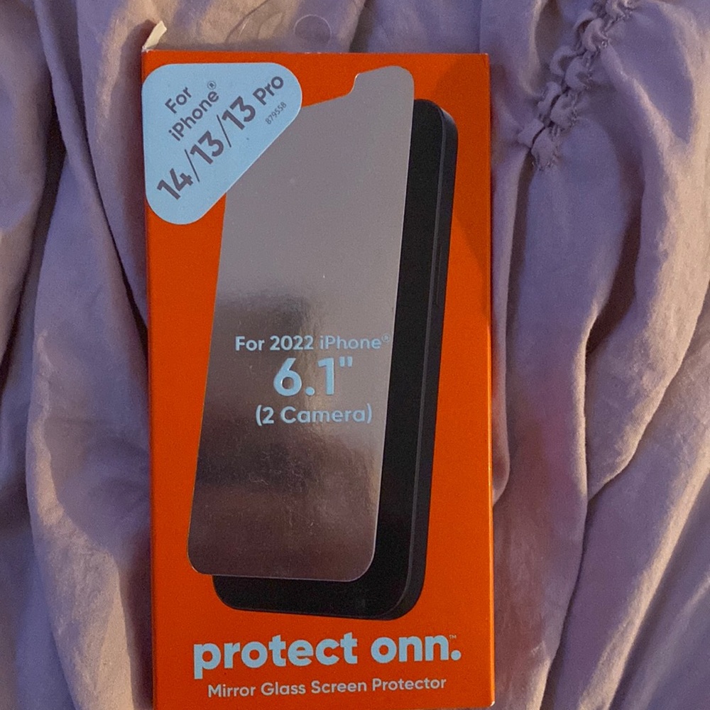 For iPhone 14, 13, and 13 pro, mirror screen protector.